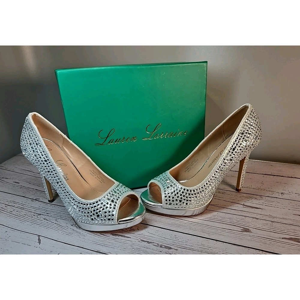 Lauren Lorraine Candie 12 Rhinestone Platform Wedding Dress Pumps Sz 7.5 Holiday - Picture 2 of 8